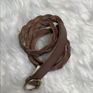J. Crew Braided Brown Leather Belt XS/S